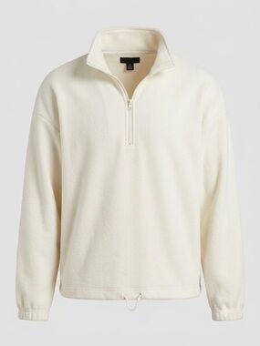 New Look Men's Cream 1/4 Zip Fleece Pullover Sweater Large